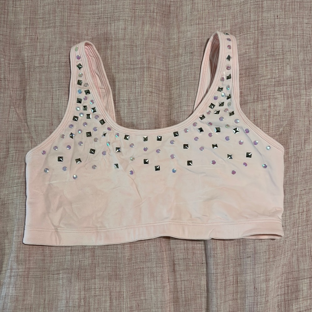 Pale Pink Blush Bedazzled VS Pink Victoria’s Secret Sports Bra size L Large